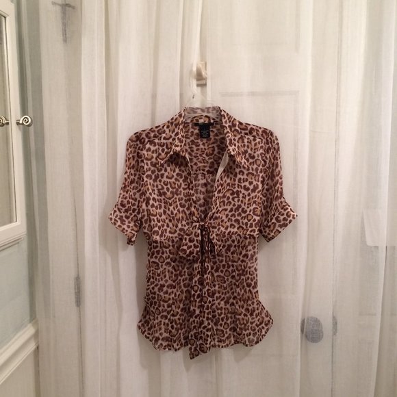 BCBG ANIMAL PRINT BOW BLOUSE, sheer chiffon - Picture 8 of 8